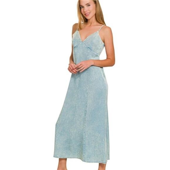 Zenana Tencel Mineral Washed Maxi Dress - Picture 2 of 3